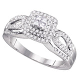14kt White Gold Womens Princess Diamond Cluster Ring 1/2 Cttw
