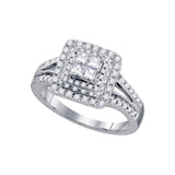 14kt White Gold Womens Princess Diamond Cluster Bridal Wedding Engagement Ring 3/4 Cttw