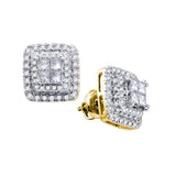 14kt Yellow Gold Womens Princess Round Diamond Square Frame Cluster Earrings 1 Cttw
