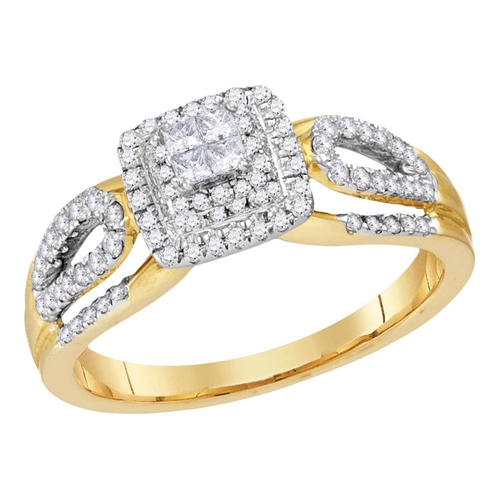 14kt Yellow Gold Womens Princess Diamond Cluster Ring 1/2 Cttw