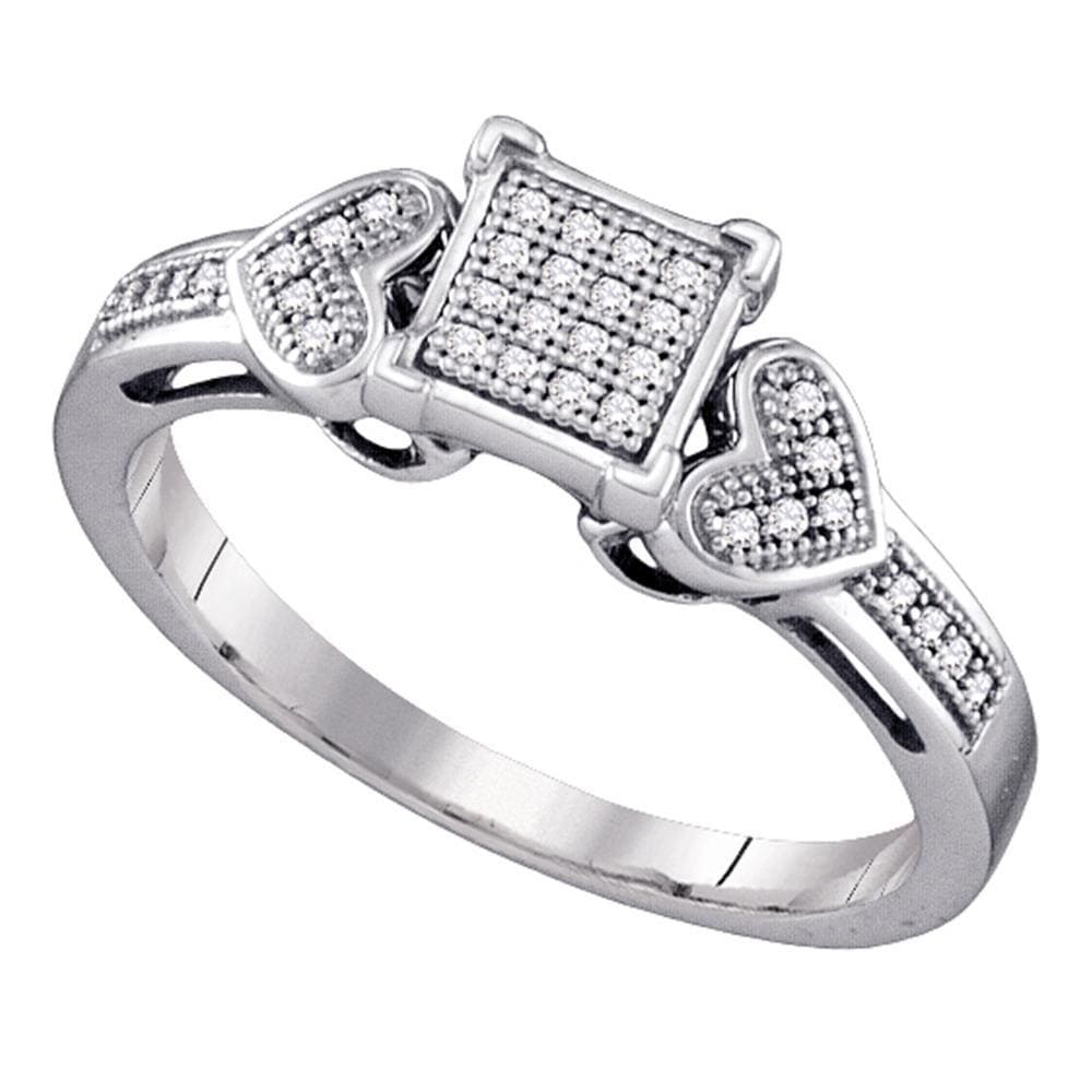 Sterling Silver Womens Round Diamond Square Cluster Heart Ring 1/10 Cttw