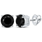 10kt White Gold Womens Round Black Color Enhanced Diamond Solitaire Earrings 3 Cttw