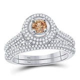 14k White Gold Brown Round Diamond Solitaire Bridal Wedding Engagement Size  Set 1-1/4 Cttw