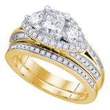 14kt Yellow Gold Womens Princess Diamond Bridal Wedding Engagement Ring Band Set 2 - 3/4 Cttw