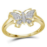 10kt Yellow Gold Womens Round Diamond Butterfly Bug Ring 1/20 Cttw