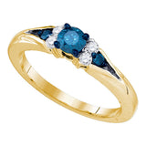 10kt Yellow Gold Round Blue Color Enhanced Diamond Bridal Wedding Ring 1/2 Cttw