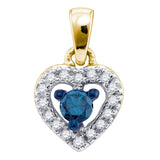 10kt Yellow Gold Womens Round Blue Color Enhanced Diamond Heart Love Pendant 1/5 Cttw