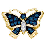 10kt Yellow Gold Womens Round Blue Color Enhanced Diamond Butterfly Bug Pendant 1/20 Cttw