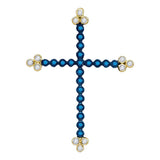 10kt Yellow Gold Womens Round Blue Color Enhanced Diamond Cross Faith Pendant 1/3 Cttw