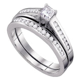 10kt White Gold Princess Diamond Bridal Wedding Ring Band Set 1/2 Cttw Size