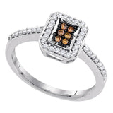 10kt White Gold Womens Round Brown Diamond Square Cluster Ring 1/4 Cttw