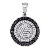 10K White Gold Black Color Enhanced Round Diamond Womens Circle Pendant 1/2 Cttw