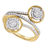 10kt Yellow Gold Womens Round Diamond Bypass Circle Cluster Ring 1/3 Cttw