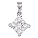 10kt White Gold Womens Round Diamond Square Cluster Pendant 1/4 Cttw