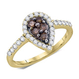 10kt Yellow Gold Womens Round Brown Diamond Cluster Ring 1/2 Cttw