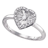 Sterling Silver Womens Round Diamond Framed Heart Ring 1/10 Cttw