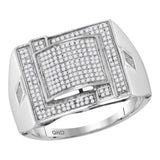 10kt White Gold Mens Round Diamond Domed Square Cluster Ring 3/8 Cttw
