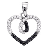 Sterling Silver Womens Round Black Color Enhanced Diamond Small Heart Pendant 1/4 Cttw