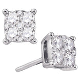 18kt White Gold Womens Round Diamond Square Cluster Stud Earrings 3/4 Cttw