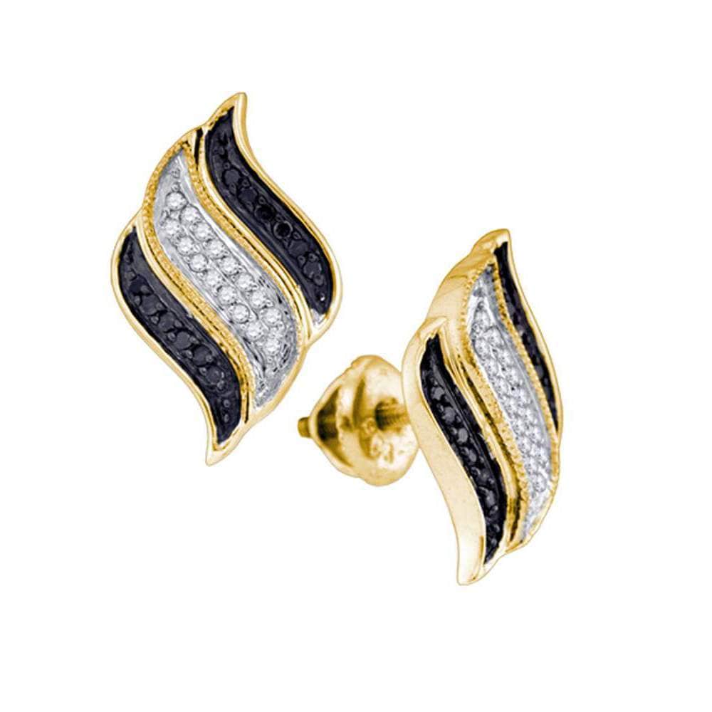 10kt Yellow Gold Womens Round Black Color Enhanced Diamond Cascading Stud Earrings 1/4 Cttw