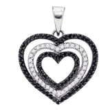 10kt White Gold Womens Round Black Color Enhanced Diamond Triple Nested Heart Pendant 5/8 Cttw