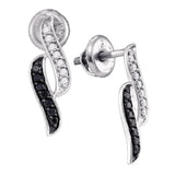 10k White Gold Black Color Enhanced Round Pave-set Diamond Womens Screwback Stud Earrings 1/3 Cttw