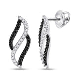 10kt White Gold Womens Round Black Color Enhanced Diamond Fashion Earrings 1/3 Cttw