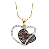 10kt Yellow Gold Womens Round Brown Color Enhanced Diamond Heart Pendant 3/8 Cttw