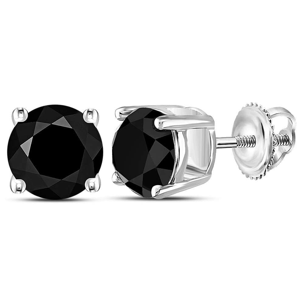 10kt White Gold Unisex Round Black Color Enhanced Diamond Solitaire Stud Earrings 4 Cttw