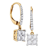 18kt Yellow Gold Womens Round Diamond Hoop Dangle Earrings 7/8 Cttw