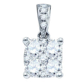 18kt White Gold Womens Round Diamond Square Cluster Pendant 1/6 Cttw