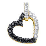 10kt Yellow Gold Womens Round Black Color Enhanced Diamond Dangling Heart Pendant 1/3 Cttw