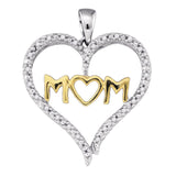 10kt Two-tone Gold Womens Round Diamond Mom Mother Heart Pendant 1/12 Cttw