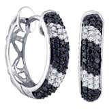 10kt White Gold Womens Round Black Color Enhanced Diamond Hoop Earrings 5/8 Cttw