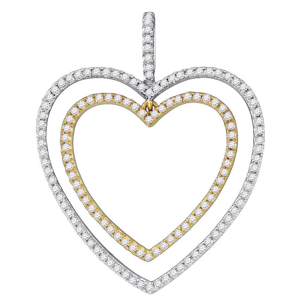 10k White Gold Round Diamond Womens 2-tone Double Heart Pendant 1/2 Cttw