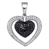 10kt White Gold Womens Round Black Color Enhanced Diamond Heart Pendant 1.00 Cttw