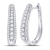 10kt White Gold Womens Round Diamond Oblong Hoop Earrings 7/8 Cttw