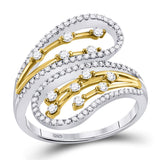 10kt Two-tone White Yellow Gold Womens Round Diamond Oblong Bypass Fashion Ring 1/2 Cttw