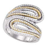 10kt Two-tone White Gold Womens Round Diamond Bypass Fashion Ring 3/4 Cttw