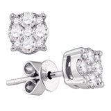 18kt White Gold Womens Round Diamond Cluster Earrings 1/3 Cttw