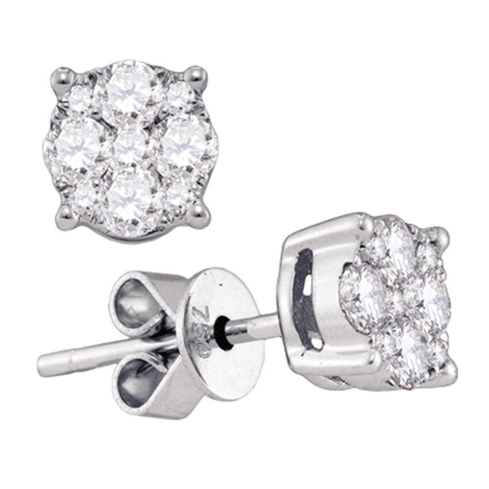 18kt White Gold Womens Round Diamond Cluster Earrings 3/4 Cttw
