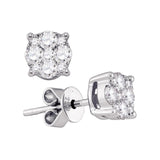 18kt White Gold Womens Round Diamond Cluster Stud Earrings 7/8 Cttw