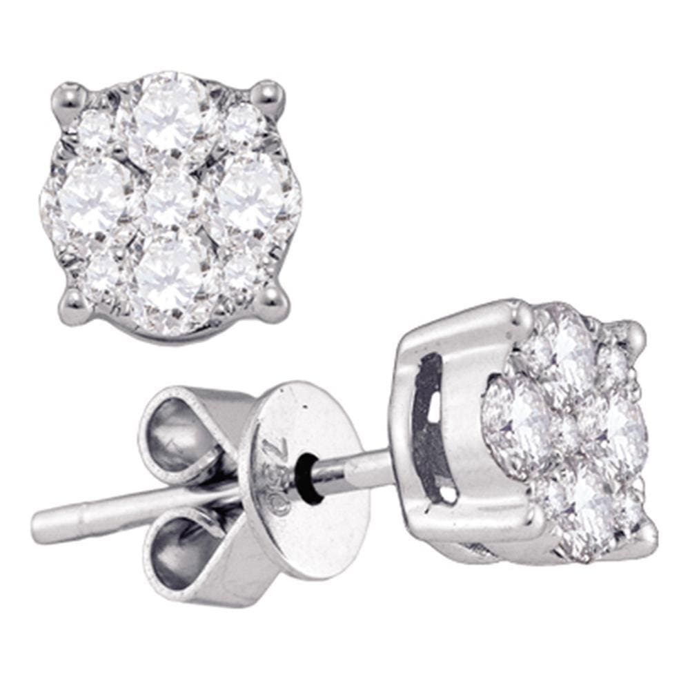 18kt White Gold Womens Round Diamond Cluster Stud Earrings 1-3/8 Cttw