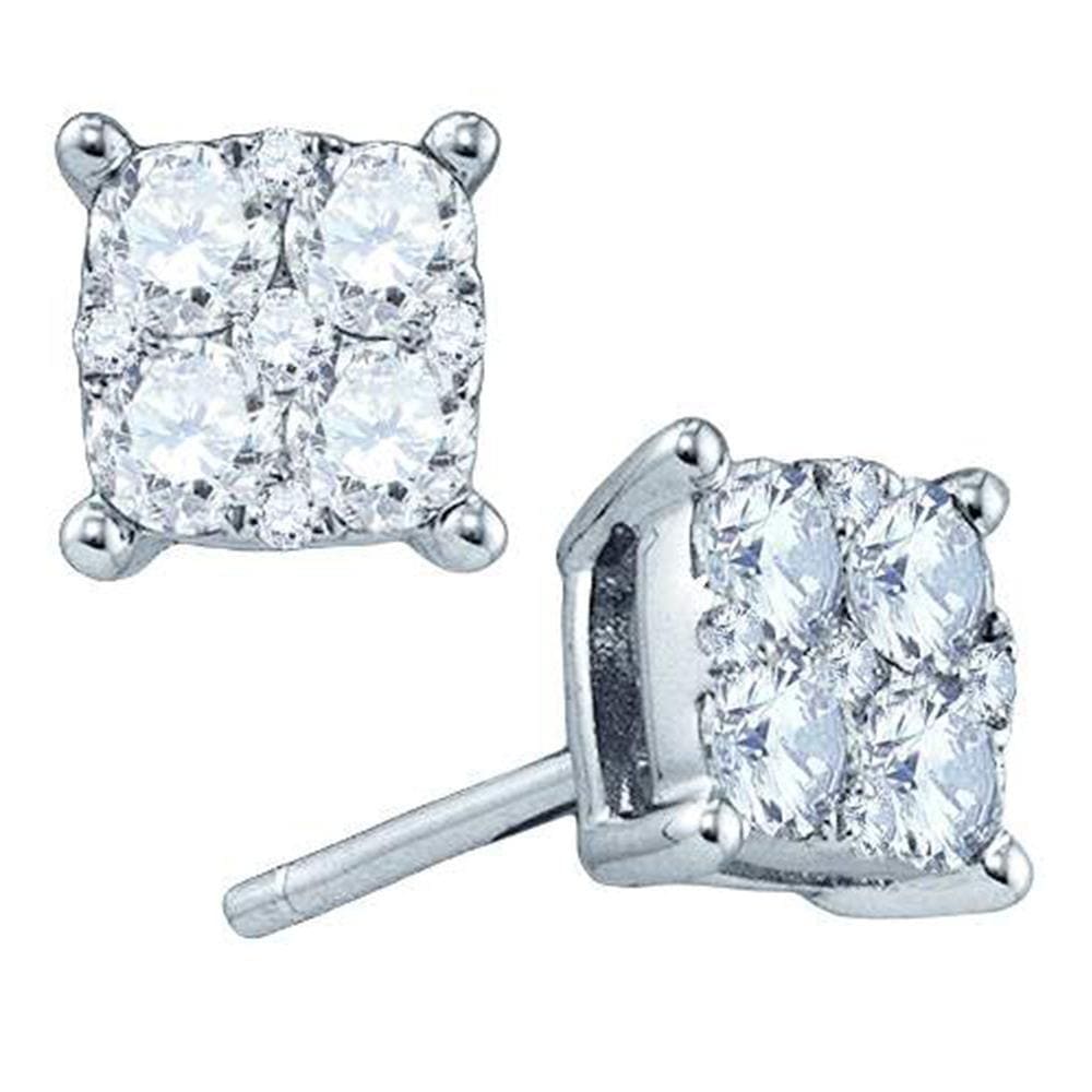 18kt White Gold Womens Round Diamond Square Cluster Earrings 1-1/2 Cttw