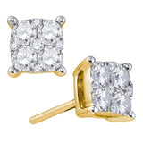 18kt Yellow Gold Womens Round Diamond Square Cluster Screwback Earrings 1.00 Cttw