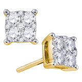 18kt Yellow Gold Womens Round Diamond Square Cluster Screwback Earrings 1-3/8 Cttw