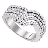 10kt White Gold Womens Round Diamond Band Striped Ring 3/4 Cttw