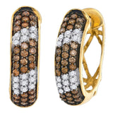 10kt Yellow Gold Womens Round Cognac-brown Color Enhanced Diamond Hoop Earrings 1.00 Cttw