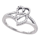10k White Gold Womens Round Diamond Double Heart Promise Ring 1/6 Cttw