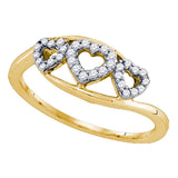 10kt Yellow Gold Womens Round Diamond Triple Heart Ring 1/5 Cttw